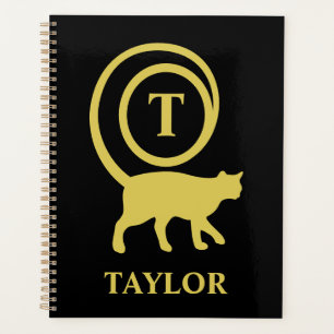 Monogram naam initiaal poes kat liefhebber zwart g planner