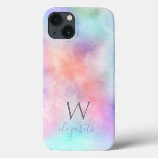 Monogram naam initiaal regenboog waterverf pastel  Case-Mate iPhone case (Achterkant)