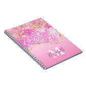 Monogram Naam Initiaal Roze Glam Glitter Notitieboek (Rechterzijde)