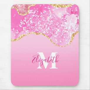 Monogram naam initiaal roze goud glam glitter muismat