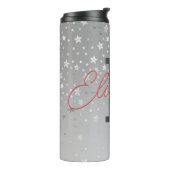 Monogram Naam Initiaal Roze grijze Zilver Trendy Thermosbeker (Gedraaid links)