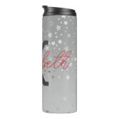 Monogram Naam Initiaal Roze grijze Zilver Trendy Thermosbeker (Geroteerd rechts)