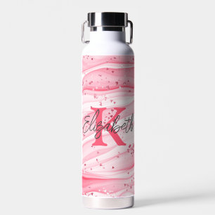 Monogram Naam Initiaal Roze Wit Zilver Glitter Waterfles