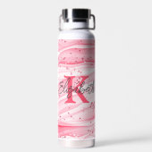 Monogram Naam Initiaal Roze Witte Zilver Glitter Waterfles (Achterkant)