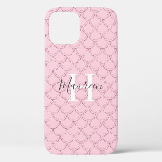 Monogram Naam Initiaal Roze Zeemeermin Schaaltjes Case-Mate iPhone Case (Achterkant)