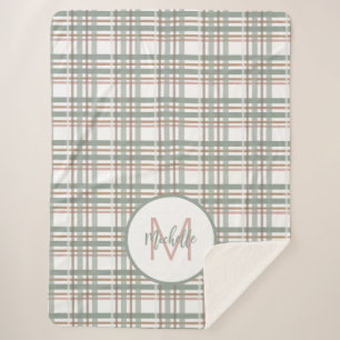 Monogram Naam Initiaal Sage Pink Pset Patroon Sherpa Deken