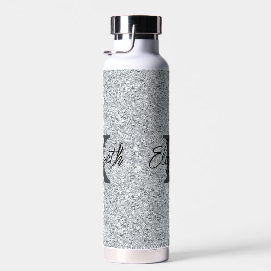 Monogram Naam Initiaal Silver Glitter Girly Trendy Waterfles (Rechts)