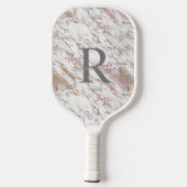 Monogram Naam Initiaal White Grey Gold Pink Marble Pickleball Paddle (Achterkant)