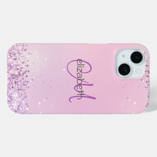 Monogram Naam Initialen Roze Paarse Glitter Case-Mate iPhone Case (Achterkant (horizontaal))