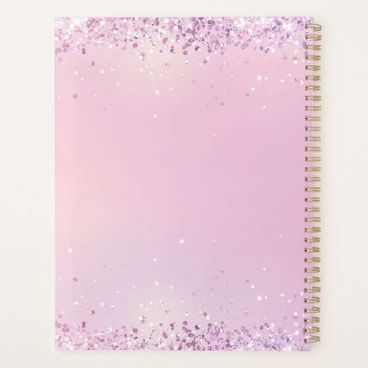 Monogram Naam Initialen Roze Paarse Glitter Planner (Achterkant)