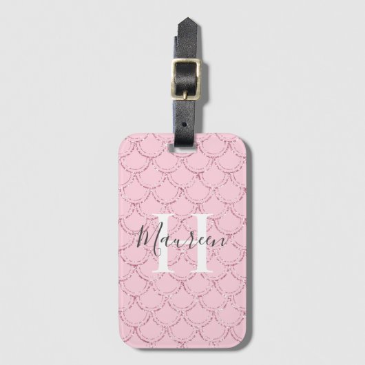 Monogram naam initialen roze zeemeermin schubben g bagagelabel (Voorkant (verticaal))