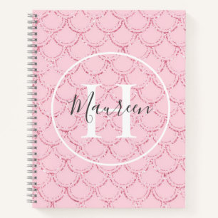 Monogram naam initialen roze zeemeermin schubben g notitieboek