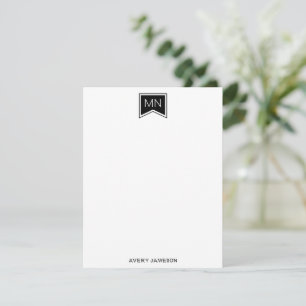 Monogram naam initialen zwart modern frame plat notitiekaartje