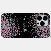 Monogram naam initialen zwart roze zilver glitters Case-Mate iPhone case (Achterkant (horizontaal))