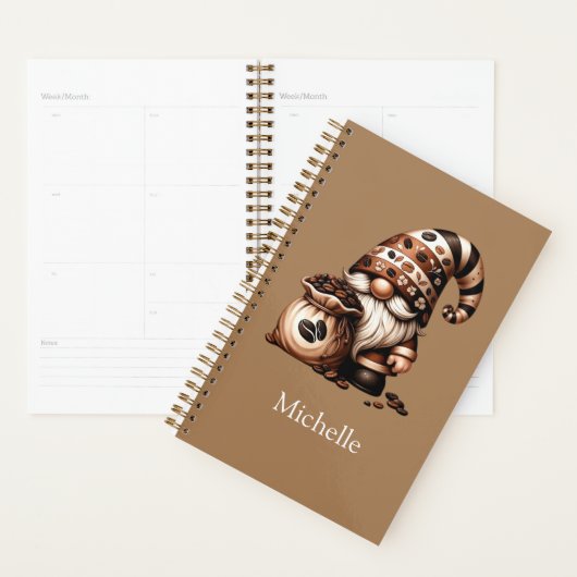 Monogram Naam Jaar Koffie Gnoom Bruin Wit Jaarlijk Planner (Display)