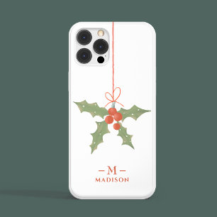 Monogram Naam Kerst Holly Winter Bloemen iPhone 15 Pro Max Hoesje