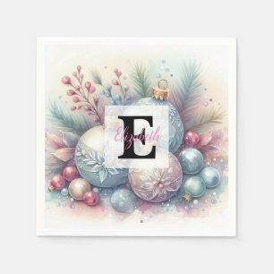 Monogram naam kerstboom ornamenten waterverf servet