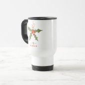 Monogram Naam Kerstmis Holly Winter Floral Reisbeker (Voorkant links)