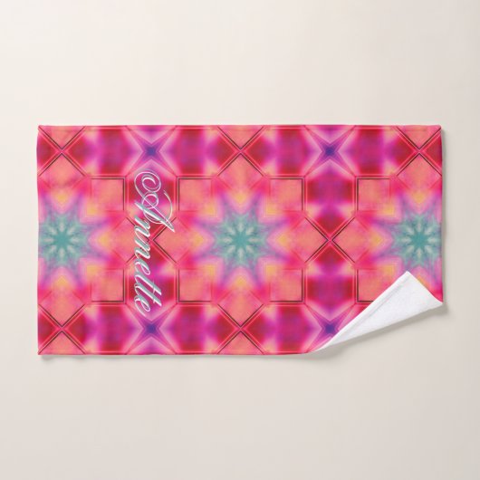 Monogram Naam Kleurrijk Blauw Sterrenpatroon | Bad Handdoek (Handdoek)