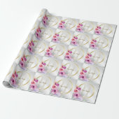 Monogram Naam Kleurrijk Roze Bloemen Gouden Lijst Cadeaupapier (Uitgerold)