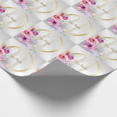 Monogram Naam Kleurrijk Roze Bloemen Gouden Lijst Cadeaupapier (Hoek)