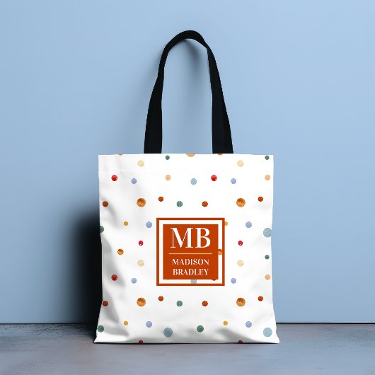 Monogram naam Kleurrijke Waterverf Chic Polka Dot Draagtas