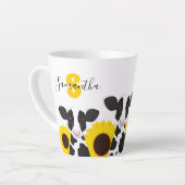Monogram Naam Koe Floral Sunflower Latte Mok (Linkerhoek)