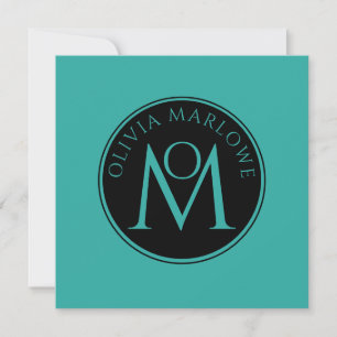 Monogram Naam Logo Blauwgroen Vlakke Nota Kaart Notitiekaartje