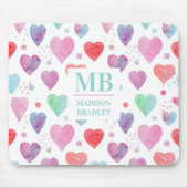 Monogram naam Love Heart Waterverf Girly Pattern Muismat (Voorkant)