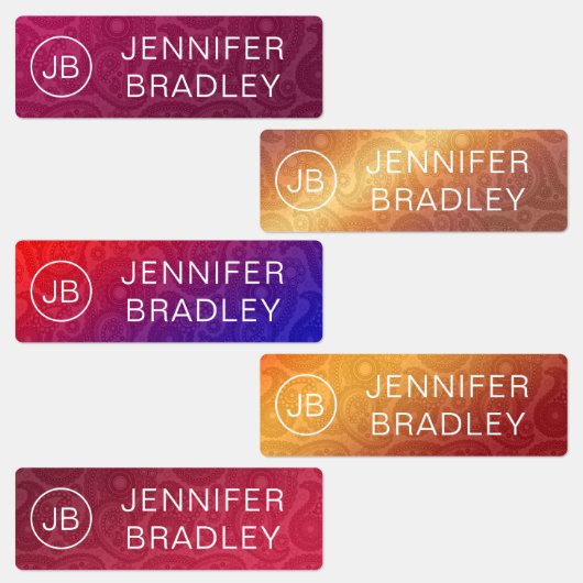 Monogram Naam Luxury Red Gold Paisley Pattern Labels (Groep)