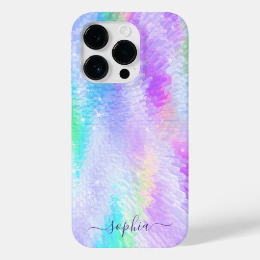 Monogram Naam Meisje Glam Holographic Iridescent Case-Mate iPhone Case (Achterkant)