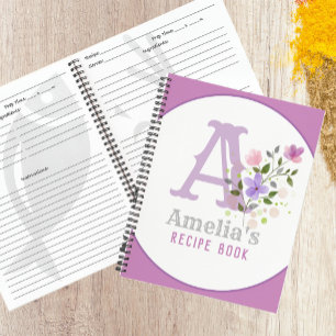 Monogram & Naam met Bloemen Receptenboek Notitieboek