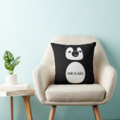 Monogram naam met pinguïn in zwart-wit kussen (Stoel)