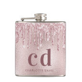 Monogram naam met roze glitterdruppels heupfles (Voorkant)
