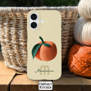Monogram Naam Minimal Modern Gehaakt Perzik iPhone 16 Hoesje