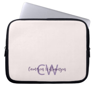 Monogram naam Minimalist Solid Blush Laptop Sleeve
