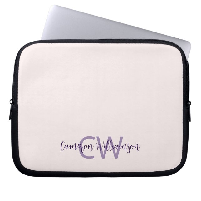 Monogram naam Minimalist Solid Blush Laptop Sleeve (Voorkant)