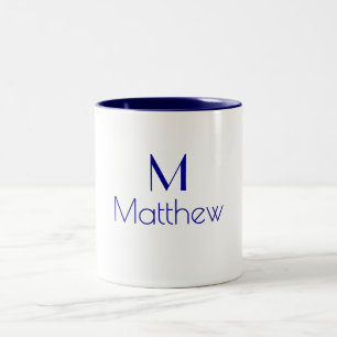 Monogram Naam Minimalistisch Donkerblauw Modern Tweekleurige Koffiemok