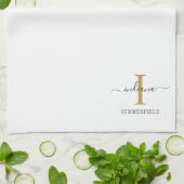 Monogram naam minimalistisch Gold Grey Script Aang Theedoek (Gevouwen)