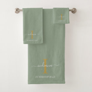 Monogram Naam Minimalistisch Gold White Script Bad Handdoek