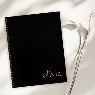 Monogram Naam Modern Eenvoudig Elegant Zwart Goud Notitieboek