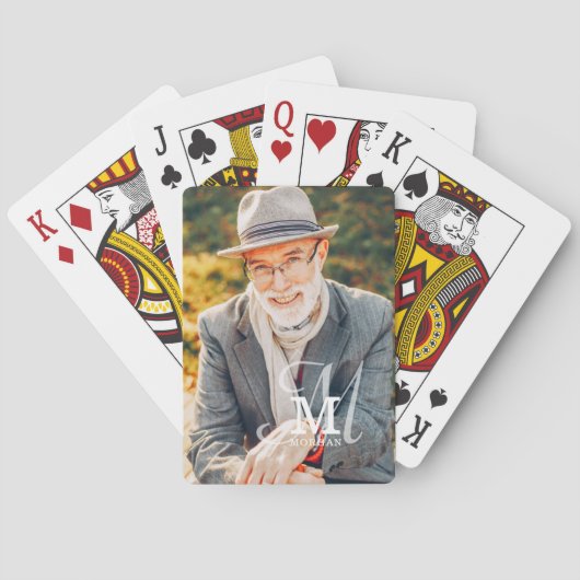 Monogram Naam Modern Elegant Aangepaste Foto Pokerkaarten (Achterkant)