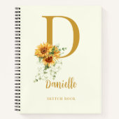 Monogram naam modern floraal schetsboek notitieboek (Voorkant)