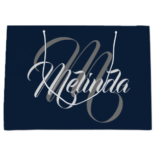 Monogram naam Modern gewoon Bridal Gray Navy Groot Cadeauzakje