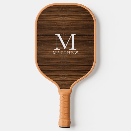 Monogram Naam Modern Rustic Wood White Cute Pickleball Paddle (Achterkant)
