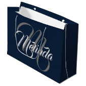 Monogram naam Modern simpel Bridal Gray Navy Groot Cadeauzakje (Voorkant Gekanteld)