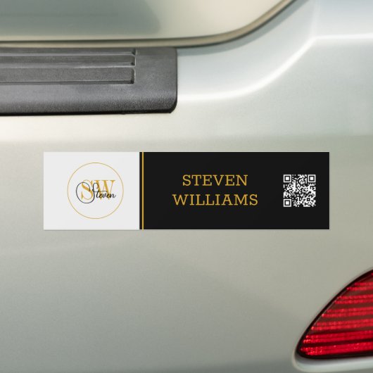 Monogram Naam & Moderne Handtekening / QR Code Bumpersticker (Op auto)