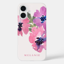 Monogram Naam Moderne Waterverf Roze Bloem