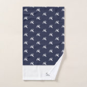 Monogram naam Nautical Shark Navy Blue | wit Bad Handdoek (Handdoek)