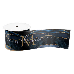 Monogram Naam Navy Blauwe Gouden Glitterlint Lint